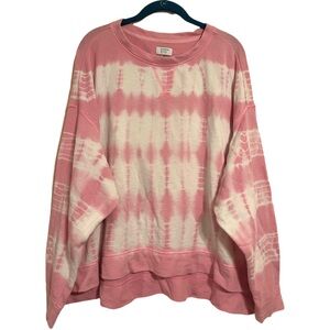 Crown & Ivy Pink and White Oversized Cuffed Sleeve Hoodie